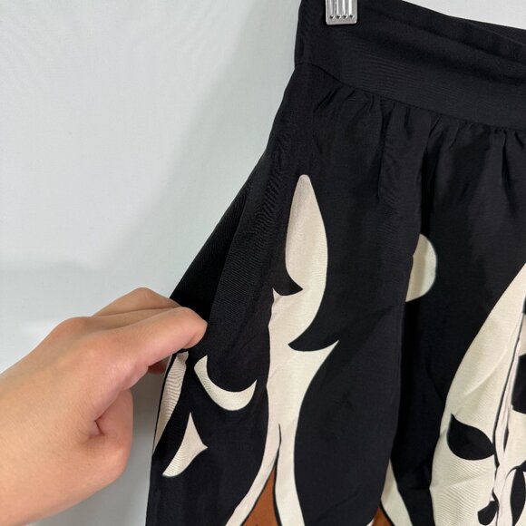 Tibi Silk Printed Lightweight Mini Skirt Black Brown M - Picture 3 of 6